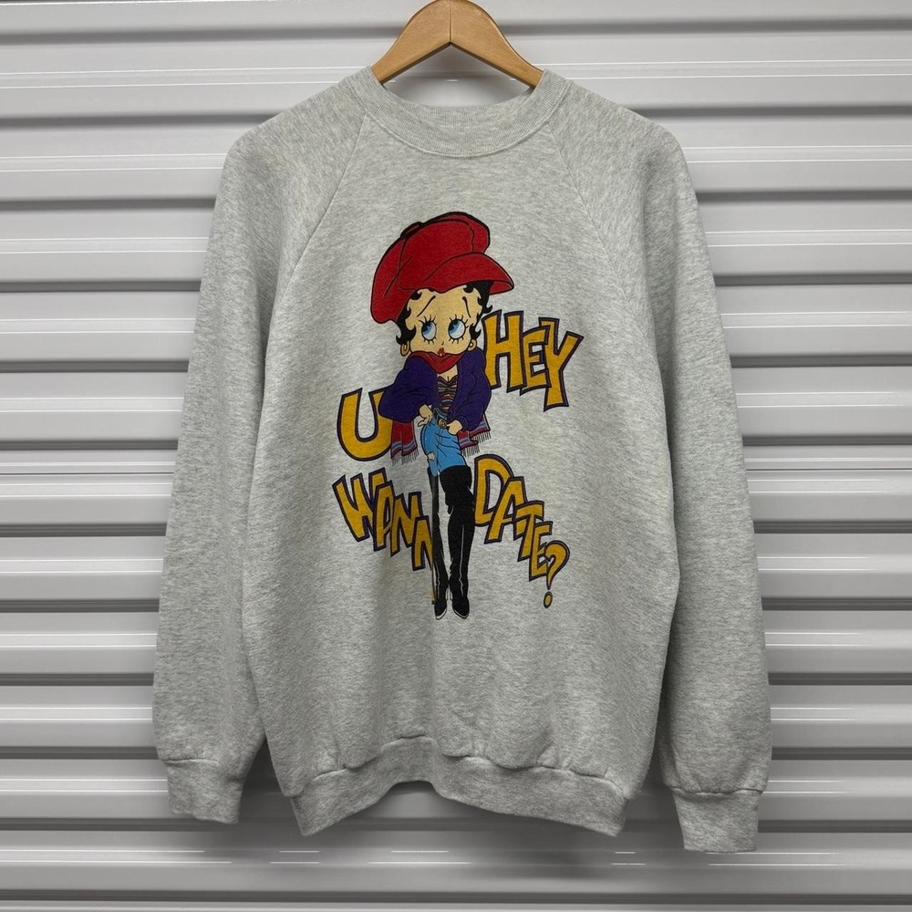 VTG 90's Betty Boop Hey U Wanna Date? Pullover Crewneck Sweatshirt Size XL